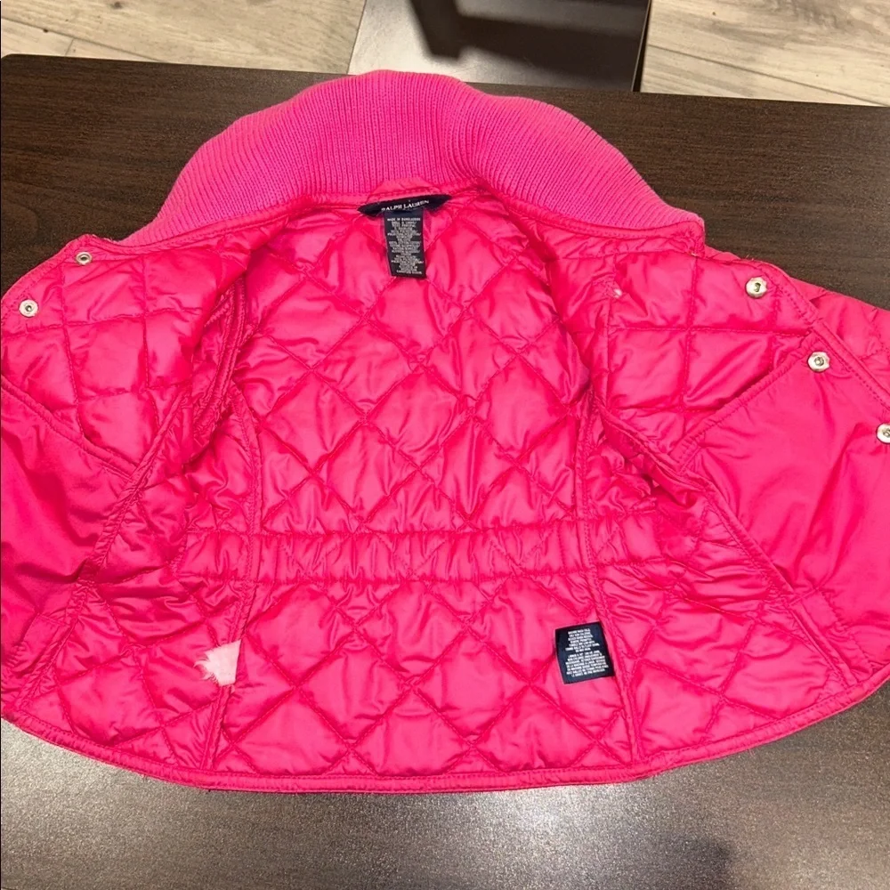 Ralph Lauren Quilted Jacket Pink Knit Collar Snap Front 3T